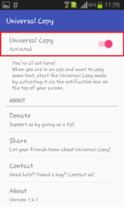 activate universal copy on android