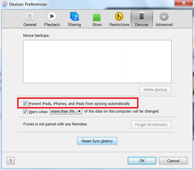 prevent ipod from syncing automatically with itunes