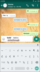 change font style to bold, italics and strikerhrough in whatsapp