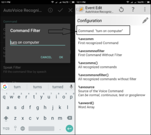 configure autovoice recognized profile with command filter