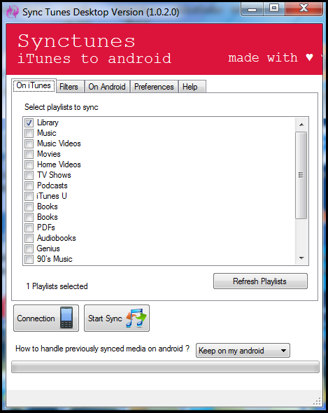 select playlists to sync with android