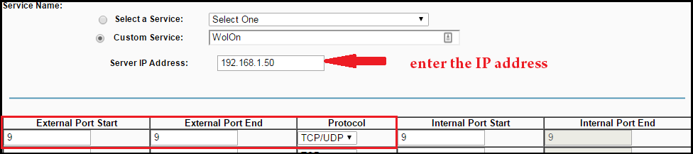 wan wol port forwarding rule in router page