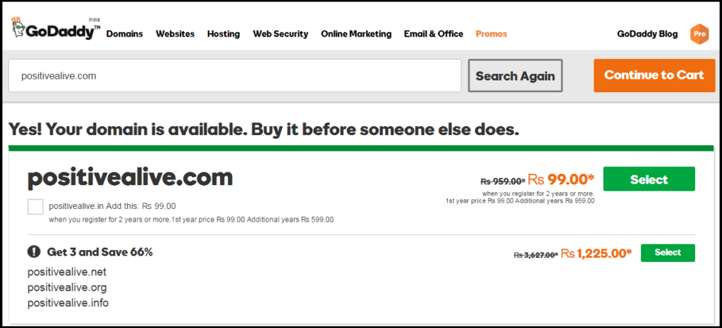search domain name on godaddy