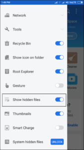 show hidden files in es file explorer