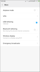 turn on usb tethering on android phone