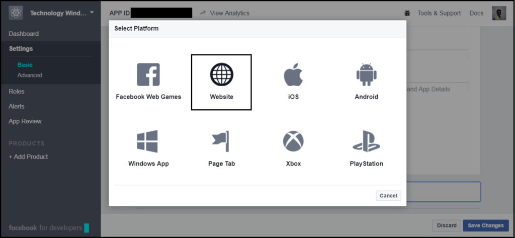 add website for facebook page app