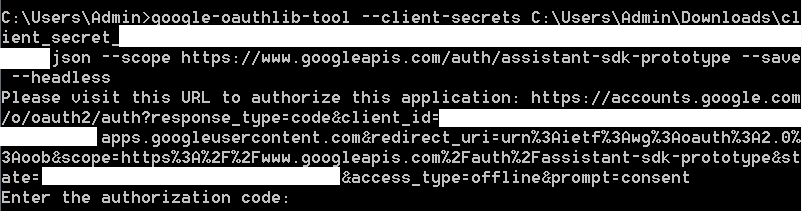 authorize windows pc to access google assistant api