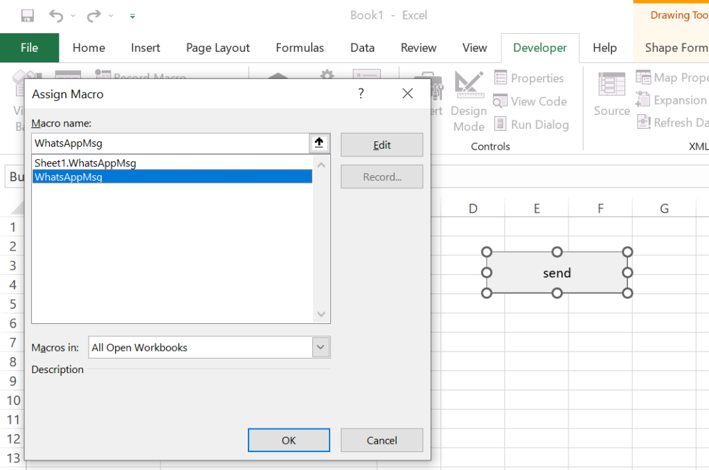 assign macros to button for bulk message