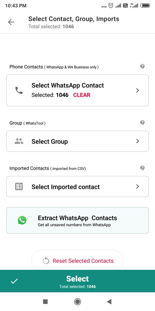 select contacts for bulk message